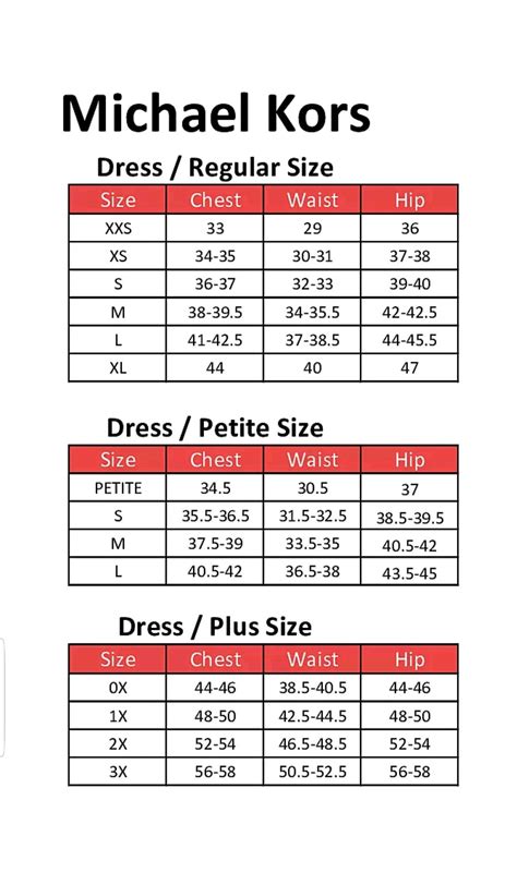 Michael Kors size chart women